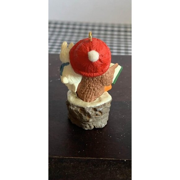 Hallmark 1992 Owliver Owl Christmas Ornament Book & Bunny Hand-Painted Resin Fig - Picture 3 of 6